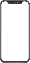 Black smartphone with a blank white screen isolated on white background for technology or mobile device concepts