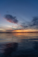 Bright colorful summer sunset over a lake in Poland. Evening landscape