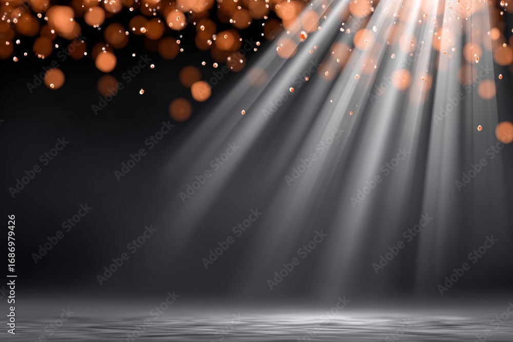 Poster beautiful burst of light rays on a dark background with bokeh effects, creating an artistic glow