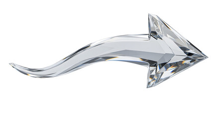 3D curved arrow in crystal texture, isolated on white background
