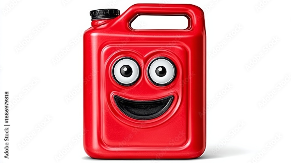 Poster red container with a smiling face on it. the container is smiling and has a happy expression