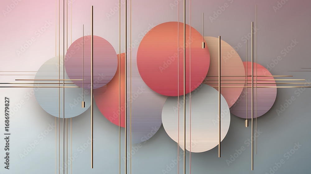 Poster abstract geometric composition with circular shapes and lines