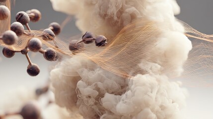 Anti-aging concept shown through vibrant molecular activity and energy transfer, suitable for scientific presentations or educational material.