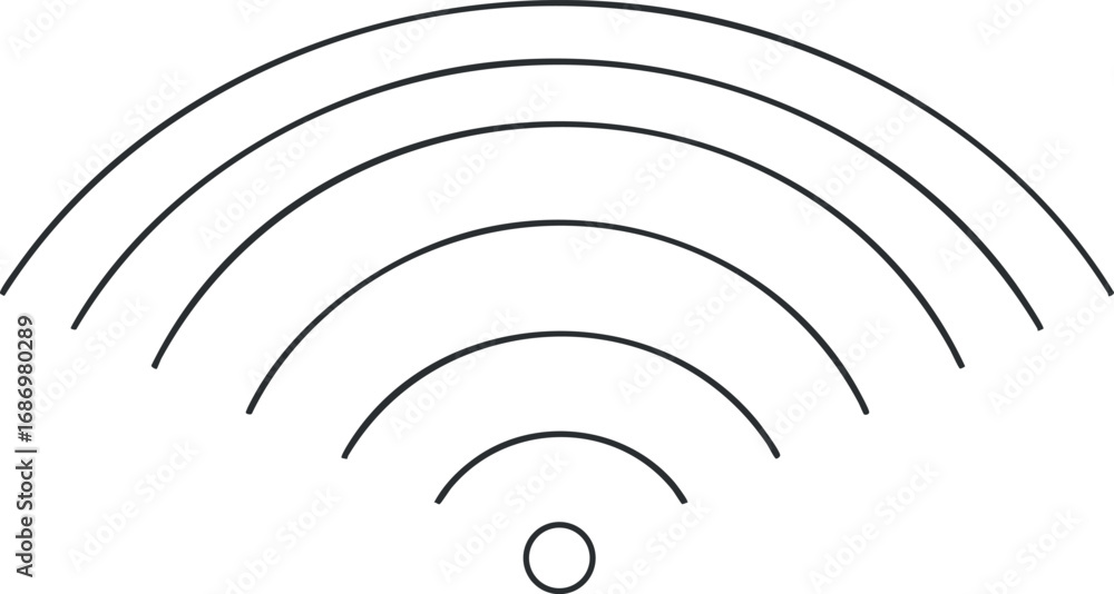 Poster simple black wireless wifi signal icon with concentric curved lines representing network connectivit