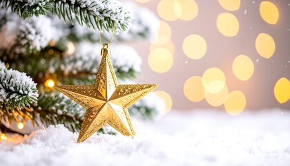 Festive Christmas star on snowy tree