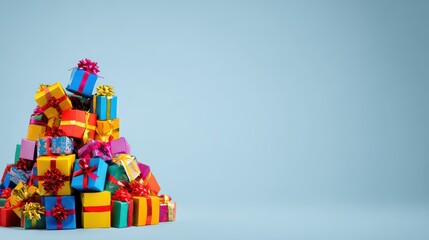 Festive collection of wrapped boxes with bows, evoking gift-giving joy and anticipation, great for retail or seasonal content.