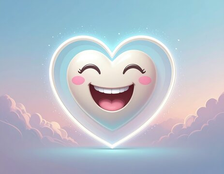 Heart-shaped emoticon in glowing frame, soft pastel colors
