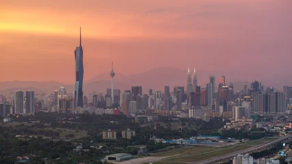 Fototapete Rund Kuala Lumpur Aerial beautiful sunset dusk at Kuala Lumpur city skyline.  © mezairi