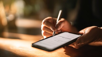 Person Completing Charitable Donation Through Mobile Phone Interface