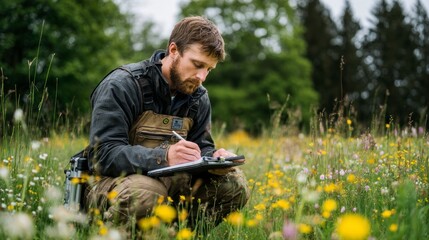Environmental Engineer Conducting Soil Testing in Natural Setting