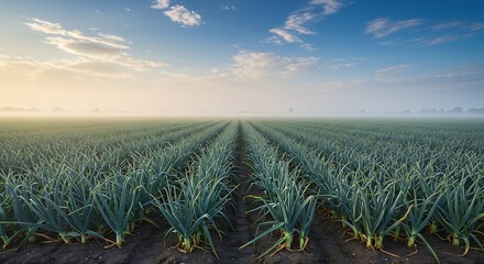 Sunrise over onion field