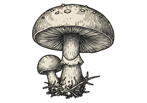 Vintage Illustration Of Mushrooms On Transparent Isolated Background