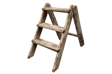 Old-fashioned frame wooden ladder isolated on transparent background