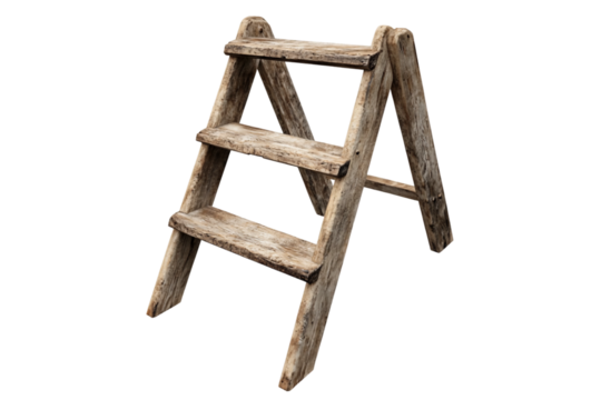 Old-fashioned frame wooden ladder isolated on transparent background