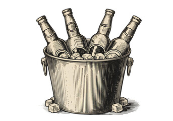 Vintage Illustration Of Wine Bottles In An Ice Bucket On Isolated Background