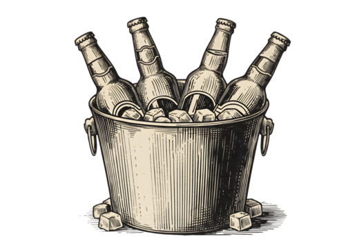 Vintage Illustration Of Wine Bottles In An Ice Bucket On Isolated Background