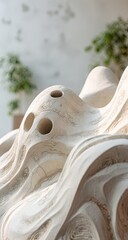 Abstract sculpted form, light beige, organic curves
