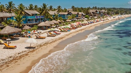 Obraz premium tropical beach with umbrellas and chairs