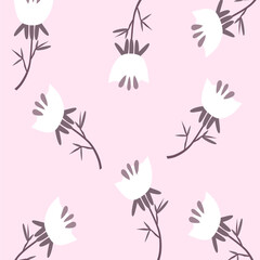  Seamless Floral Pattern with Hand-Drawn Blooming Flowers and Leaves