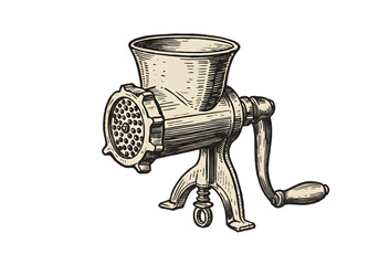 Vintage Meat Grinder Illustration On Transparent Background
