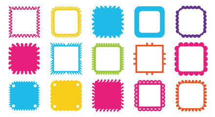 Collection of decorative colorful frames in square and rounded shapes for design projects