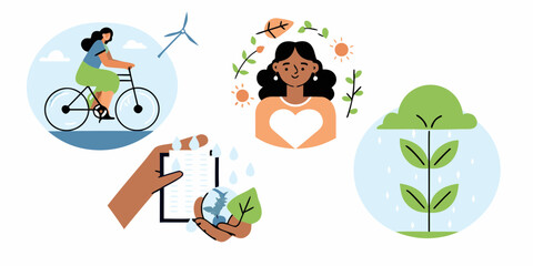 Diverse people engaging in eco friendly activities and caring for the planet