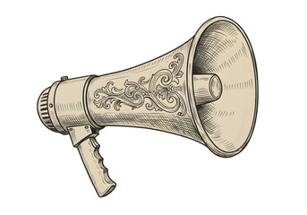 Vintage Megaphone Illustration In Brown Tones Isolated On Transparent Background
