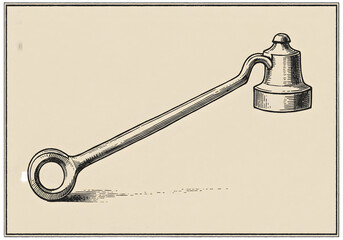 Vintage Metallic Bell Tool Illustration In Brown With Isolated White Background