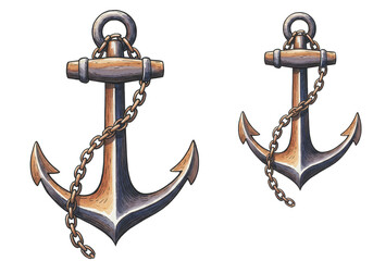 Vintage Nautical Anchor Illustration On Transparent Isolated Background