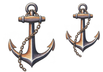 Vintage Nautical Anchor Illustration On Transparent Isolated Background