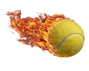 Tennis ball fire flame sport element yellow isolated dynamic energy motion ultra realistic dramatic intense action heat burning competition speed excitement power athletic hot fast game match play