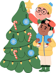 Kids Decorating Christmas Tree