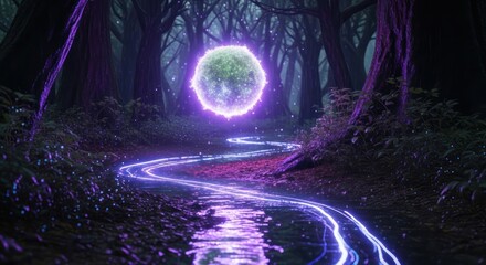 Mystical Portal in Enchanted Forest with Glowing River.