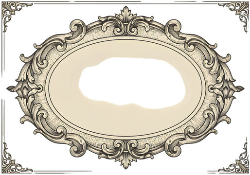 Vintage Ornate Frame Illustration With Floral Elements on Transparent Background