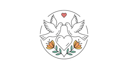 Fototapeta premium Elegant love birds heart floral wreath circular design symbolizing unity and romance for special occasions