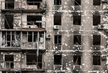 ruined street and destroyed houses the city Kiev war in Ukraine