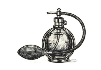 Vintage Perfume Bottle Illustration Black and White on Transparent Background