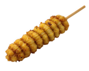 Fried silkworm larva skewer edible insect snack crispy protein street food Asian cuisine isolated transparency background