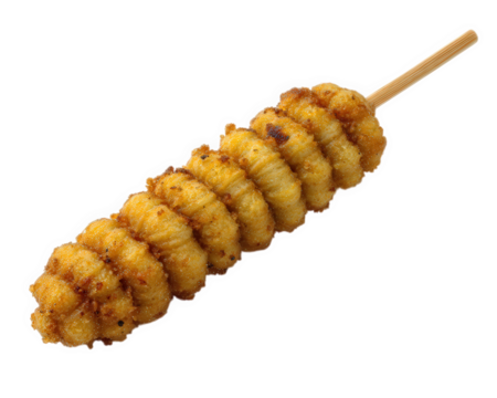 Fried silkworm larva skewer edible insect snack crispy protein street food Asian cuisine isolated transparency background