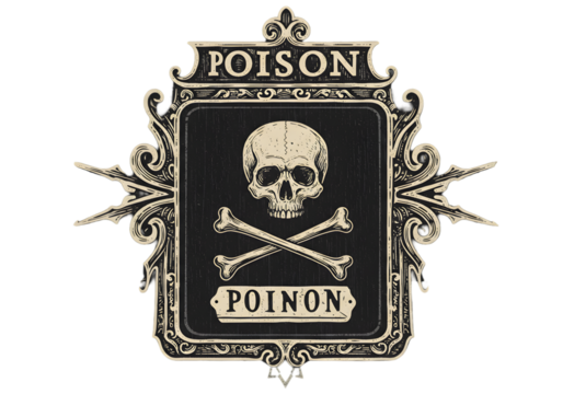 Vintage Poison Warning Sign Illustration Of Skull And Crossbones