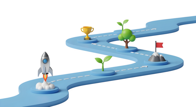 3D infographic roadmap with 3D milestones, isolated on white background