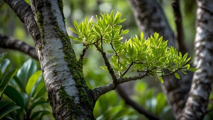 Fototapeta premium Tree with Green Leaves and Moss