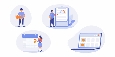 Modern flat illustration of people planning and managing tasks using calendars and digital tools