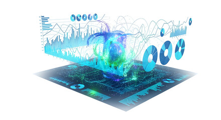 3D interactive holographic chart, isolated on white background