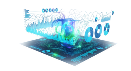 3D interactive holographic chart, isolated on white background