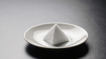 White sugar pyramid on plate with dark contrasting background in surreal style