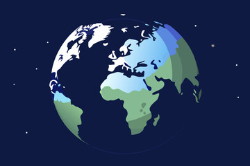 Stylized earth with continents and oceans in space