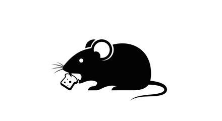 Black silhouette icon of a small mouse eating cheese.