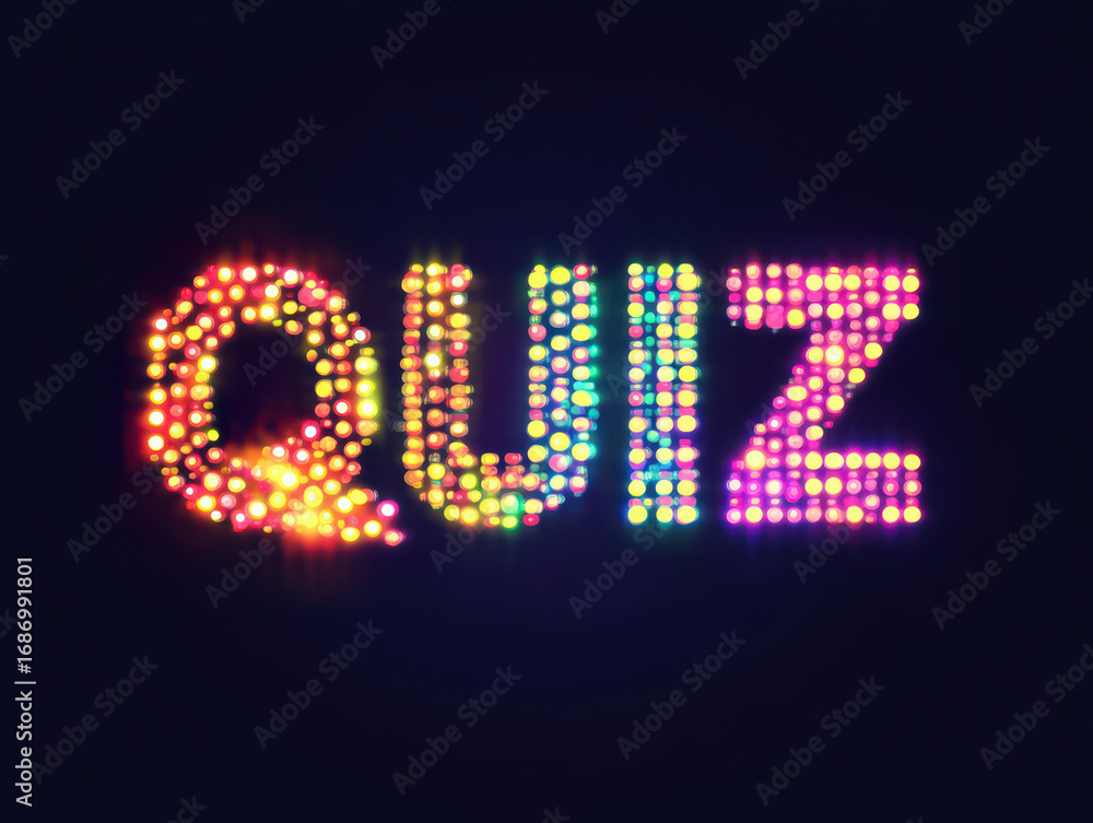 Poster illuminated quiz: a captivating visual of the word quiz, brilliantly illuminated with vibrant, multi