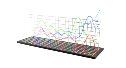 3D line graph with glowing base, isolated on white background